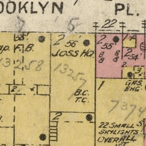 From 1905 Sanborn Fire Insurance Map, image shows "Joss House" on Brooklyn Place.